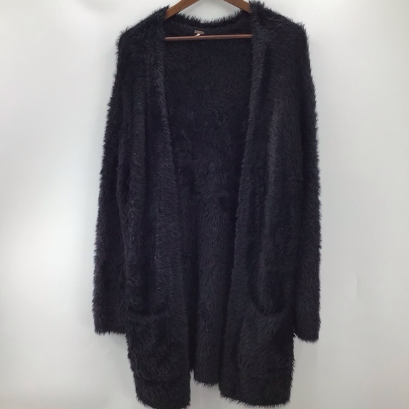 Free People Black Faux Fur Fuzzy Cardigan - Picture 2 of 11